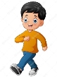 Карикатура иллюстрации улыбающегося мальчика, идущего | Премиум векторы